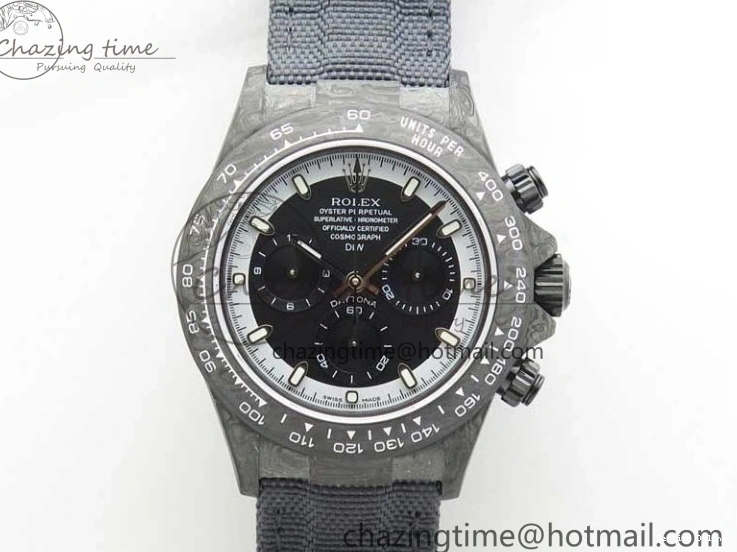 0601 Daytona DIW Carbon OMF Best Edition Black White Dial on Black Nylon Strap A OnTrend 2843
